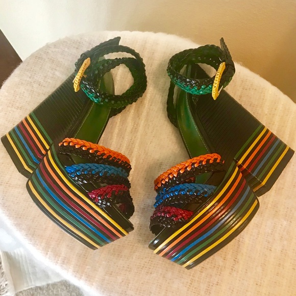 🔥 🔥 SERGIO  ROSSI LEATHER MULTI-COLORED PLATFORM - Picture 3 of 7